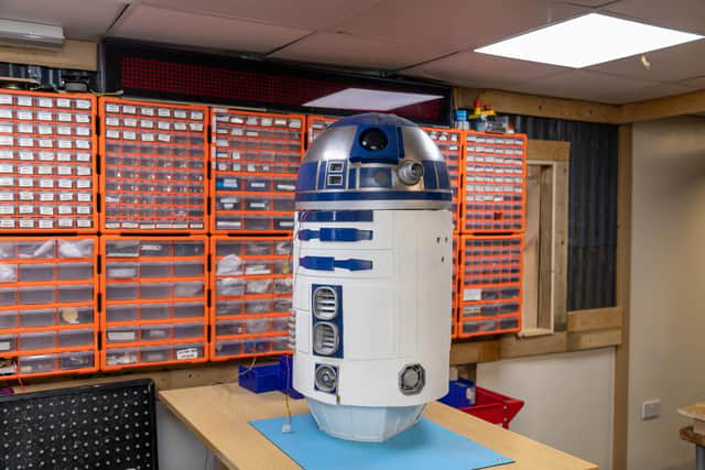 This R2D2 model functions as a housing for a computer, and was built by Repair Cafe volunteer Chris Wheeler. Picture: Mike Cooter (081022)