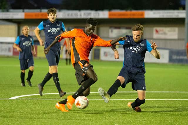 Substitute Lamin Jatta struck twice in AFC Portchester's cup win at New Milton Town. Picture: Habibur Rahman