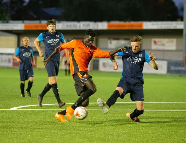 Substitute Lamin Jatta struck twice in AFC Portchester's cup win at New Milton Town. Picture: Habibur Rahman