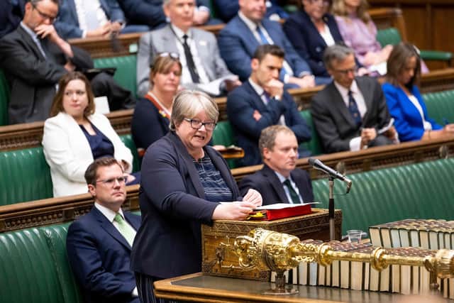 Health secretary Therese Coffey announcing measures to address pressures facing the NHS in the House of Commons in London on September 22, 2022. Picture: ANDY BAILEY/UK PARLIAMENT/AFP via Getty Images.