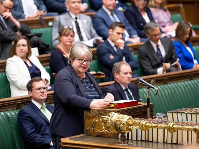 Health secretary Therese Coffey announcing measures to address pressures facing the NHS in the House of Commons in London on September 22, 2022. Picture: ANDY BAILEY/UK PARLIAMENT/AFP via Getty Images.