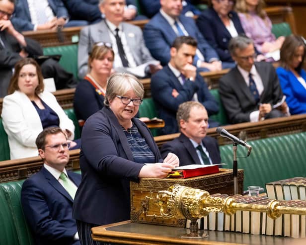 Health secretary Therese Coffey announcing measures to address pressures facing the NHS in the House of Commons in London on September 22, 2022. Picture: ANDY BAILEY/UK PARLIAMENT/AFP via Getty Images.