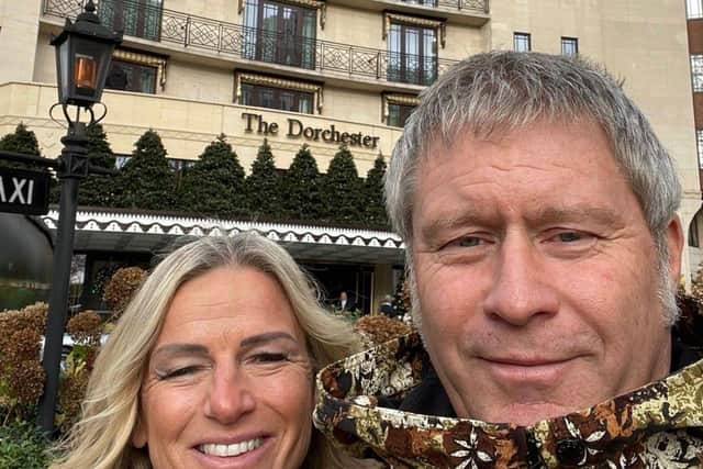 Sam and her supportive husband Ian ready for their evening at the Dorchester
