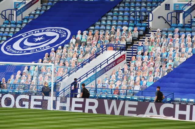 Not supporters, although cardboard cut-outs were present at Fratton Park for the play-off first leg against Oxford United. Picture: Joe Pepler