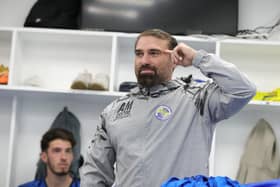 Ant Middleton  addresses Hawks players ahead of taking a training session. Picture by Dave Haines