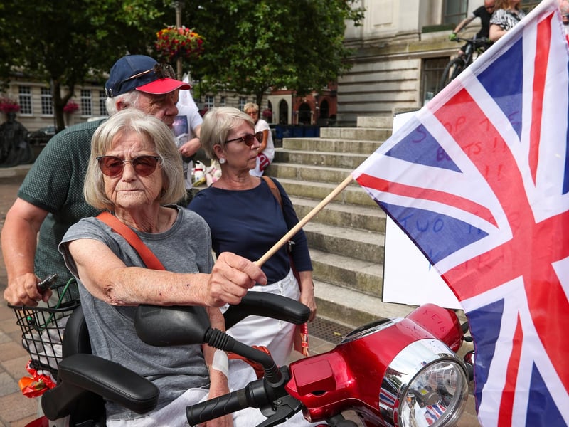 Protestors at Guildhall Square, Portsmouth. Picture: Chris  Moorhouse (030824-18)