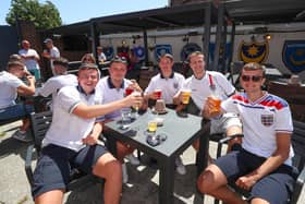 England fans watching England V Croatia at The Shepherds Crook pub - obeying the rules and acting responsibly 
Picture: Stuart Martin (220421-7042)