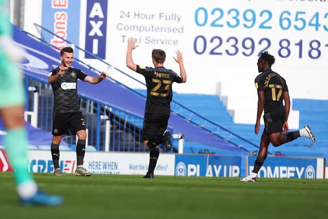 Wigan's Tom James celebrate scoring his goal of the season contender