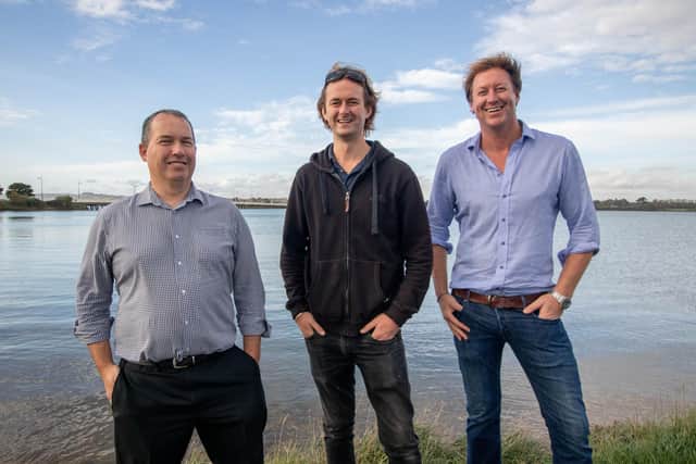 Dunkirk Little Ship arriving at Portsmouth to go to Hayling Island, Portsmouth on Thursday 27th October 2022
Pictured: The people behind bringing the Dunkirk Little Ship in, Simon Chaplin, Oliver Elsden and Clive Elsden at Hayling Island, Portsmouth

Picture: Habibur Rahman