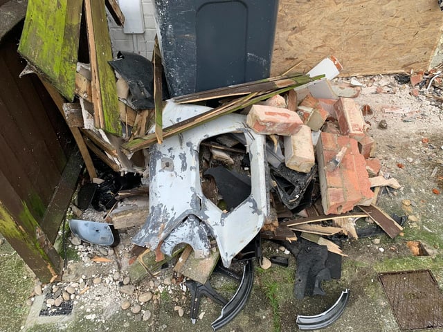 Images from the scene of a two-car collision in Alverstoke - which saw three people arrested - show the extent of damage caused during the incident.