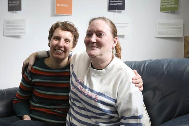 Alison Cairns with Hope Into Action Portsmouth worker Caroline Deans