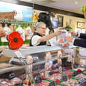Alan Mak MP at Greywell Old School Butchers in Leigh Park with owner Gary Wright