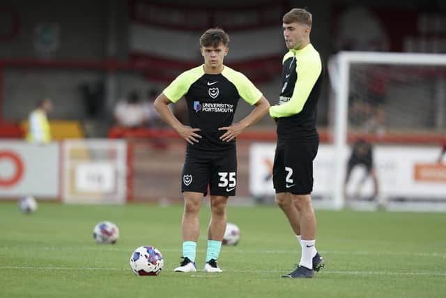 Adam Payce (left) warms-up with Zak Swanson ahead of last month's Papa John's Trophy match at Crawley. Picture: Jason Brown/ProSportsImages