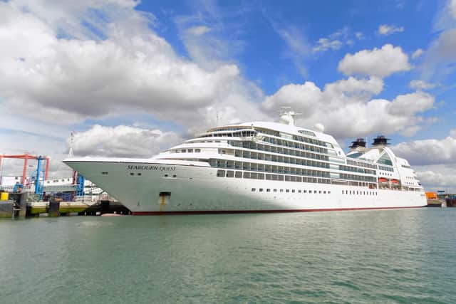 Seabourn Quest alongside in Portsmouth International Port on August 4, 2022. Picture by Tony Weaver