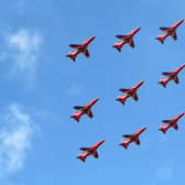 The Red Arrows make stop at Prestwick Airport as part of VJ Day celebrations last year.