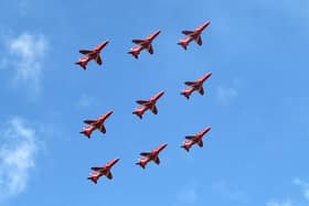 The Red Arrows make stop at Prestwick Airport as part of VJ Day celebrations last year.