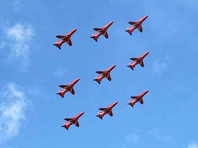 The Red Arrows make stop at Prestwick Airport as part of VJ Day celebrations last year.