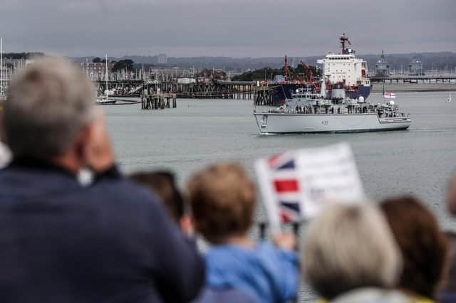 HMS Brocklesby leaves Portsmouth in June 2018