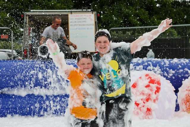 Pictured - Oliver Ricketts, 8 and Rhys Ricketts, 12, from Waltham Chase, enjoying the foam pit. Photos by Alex Shute.