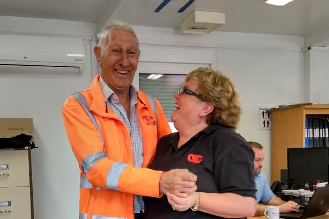 Vic Clements has hung up his high-vis and work boots after an incredible 62 years with waste management specialist CSG. Vic dancing with transport co-ordinator Jayne Loader