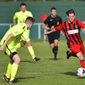 Sammy Kessack, pictured in action for Fareham, struck four times in Paulsgrove's remarkable Hampshire Premier League win over Sway
