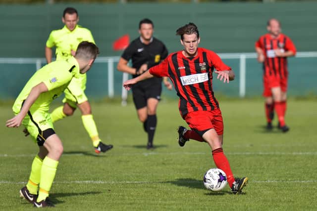 Sammy Kessack, pictured in action for Fareham, struck four times in Paulsgrove's remarkable Hampshire Premier League win over Sway