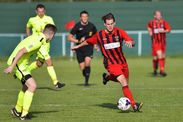 Sammy Kessack, pictured in action for Fareham, struck four times in Paulsgrove's remarkable Hampshire Premier League win over Sway