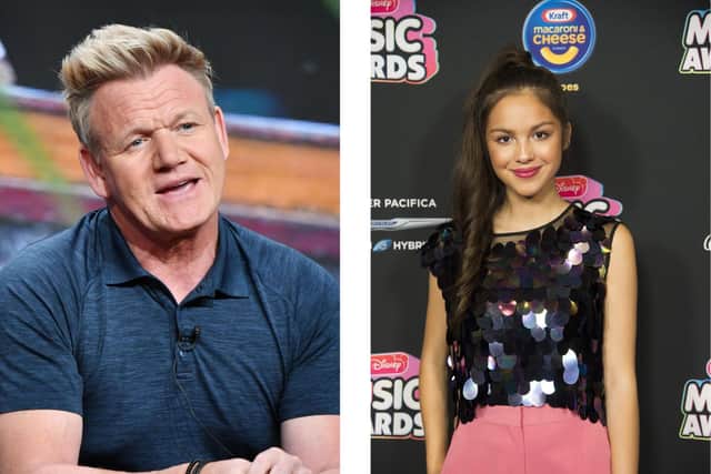 Via her bucket list, Sophie Fairall is due to meet Gordon Ramsay, left, and would like to meet Olivia Rodrigo, right. Pictures: Getty Images / Flickr (CC BY-ND 2.0)