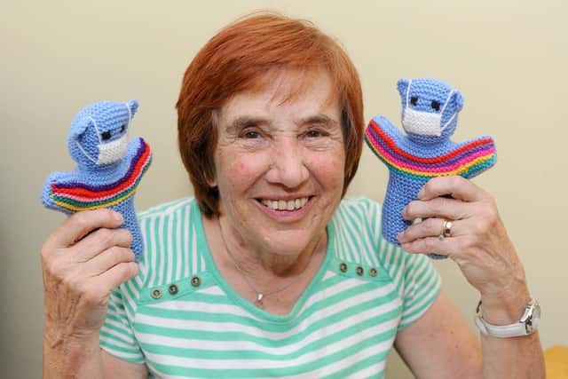 Sandra McAfee (76) from Gosport, has knitted more than 150 Covid-19 bears raising money for the British Heart Foundation.
Picture: Sarah Standing (100820-2454)