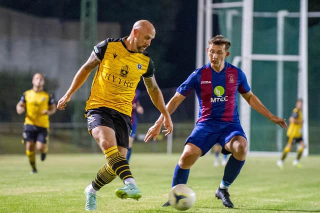 Baffins defender Lee Molyneaux, left, in action against US Portsmouth.
Picture: Habibur Rahman