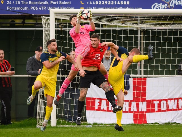 Moneyfields goalkeeper Dylan Kramer collects. Picture: Keith Woodland