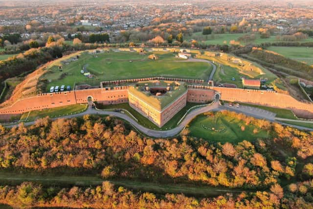 Stunning autumnal aerial view of Fort Purbrook by Brandon Passingham/Magpie Drone Services. Instagram: @magpiedroneservices