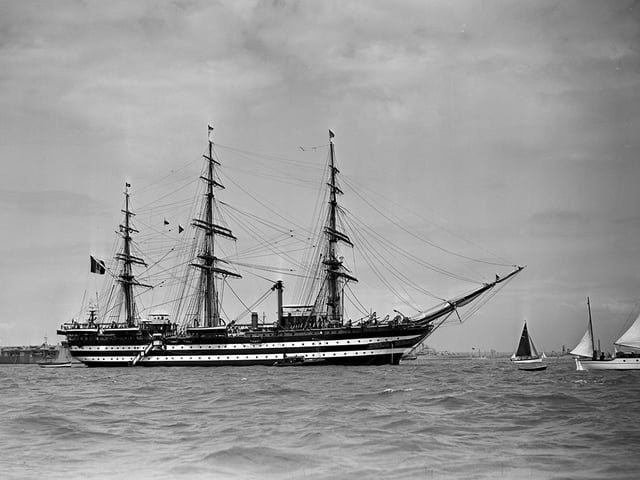 Amerigo Vespucci at the Coronation Fleet Review at Spithead in 1953.
Picture: National Museum of the Royal Navy