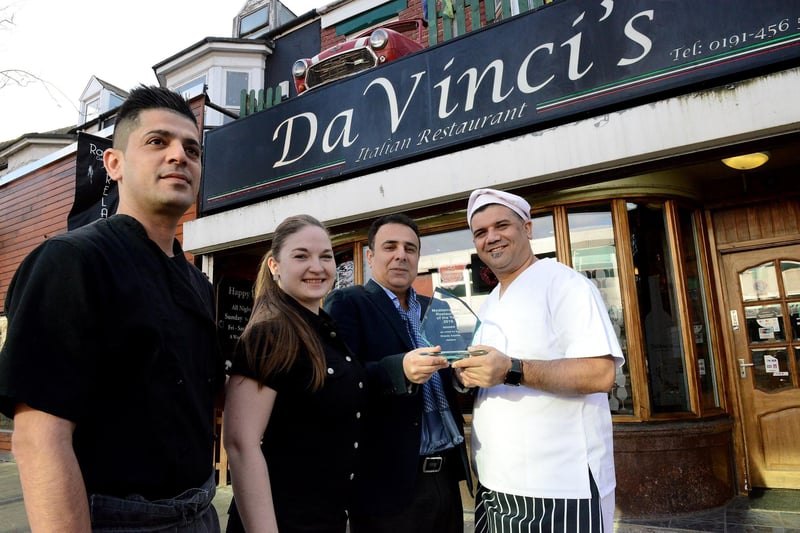 Karo Ali, Anastasija Solovjova, and Payam Shabani from Da Vinci, along with Majid Mafi, holding the Mediterranean restaurant of the Year award for 2019 in a photo from that year.