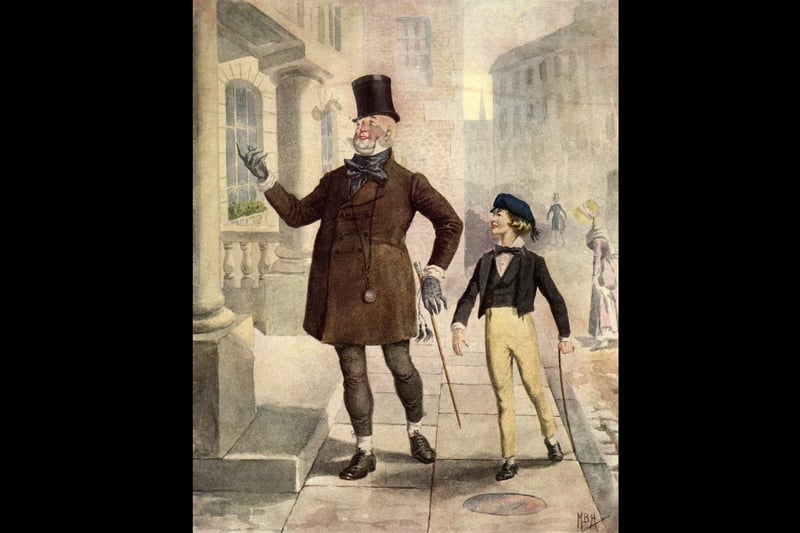 circa 1850:  The characters 'Mr Micawber' and 'Young Copperfield' in an illustration from the Charles Dickens novel 'David Copperfield'.  (Photo by Hulton Archive/Getty Images)