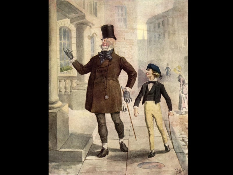 circa 1850:  The characters 'Mr Micawber' and 'Young Copperfield' in an illustration from the Charles Dickens novel 'David Copperfield'.  (Photo by Hulton Archive/Getty Images)