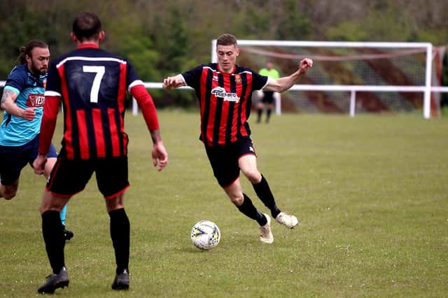 Kelvin Robinson, right, in action for Fleetlands in their 4-0 win over Hayling United in their final L4 Teamwear Challenge Cup group tie. Picture: Tom Phillips