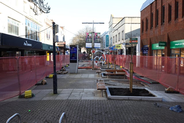 Improvement works going on in Commercial Road (the end outside Subway) and at the end of Charlotte Street in Portsmouth, Hampshire.

Monday 12th February 2024.

Picture: Sam Stephenson.