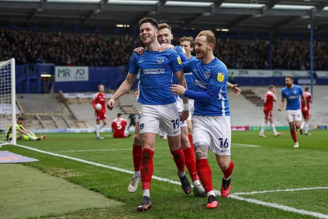 George Hirst celebrates his second goal of the game against Accrington. Picture: Nigel Keene/ProSportsImages