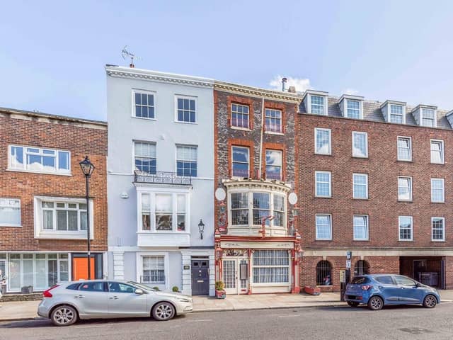 A five-storey former restaurant and bar, with living accommodation, at 54 High Street, Old Portsmouth, has a guide price of £850,000 - £900,000 and is freehold with vacant possession.