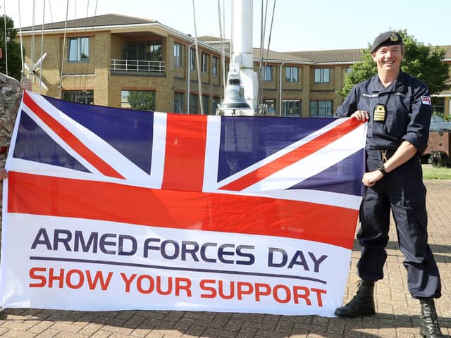 Site Manager and Army Reservist Major Adrian Peel with the Commanding Officer of HMS Sultan, Captain John Voyce OBE.

Picture: PO Photographer Nicola Harper/Royal Navy