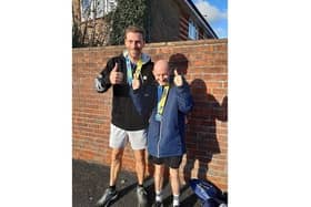 Shane Grant, 39, from Portsmouth who is taking on the London marathon, pictured with his guide runner Lawrence Patterson