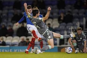 Ronan Curtis fires off a shot in the first half of Pompey's clash with Fleetwood. Picture: Jason Brown/ProSportsImages