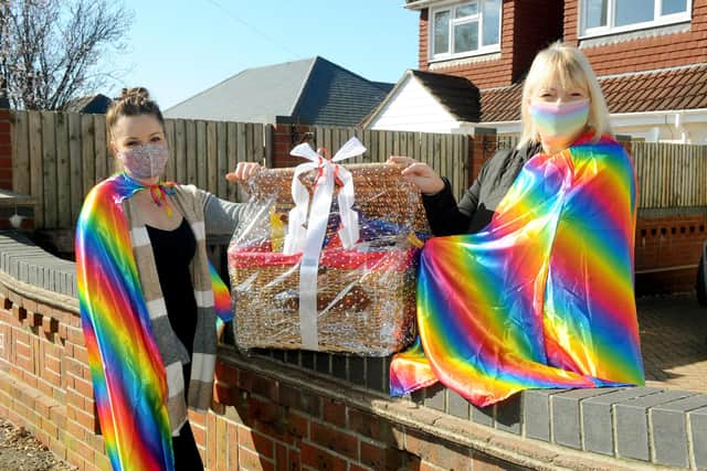 (l-r) Emily Rich (31) from East Meon and Suzanne Sparks (56) from Catherington, have throughout the coronavirus pandemic created hundreds of treat hampers to give to NHS staff at Queen Alexandra Hospital. Picture: Sarah Standing (090321-4649)