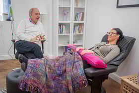 Russell Thackeray holds a therapy session with business reporter Hope Mckellar in his new therapy centre.
Picture: Habibur Rahman