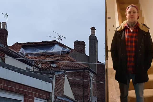 Joe Jordan of Manor Park Avenue, Copnor and the collapsed gable end