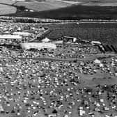 28th August 1970:  An aerial view of an open air rock concert on the Isle of Wight.  (Photo by Evening Standard/Getty Images)