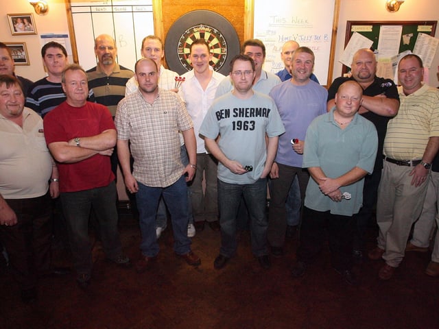Participants in the Portsmouth Men's Darts League pairs finals at the Meon Valley Pub, Milton, in 2007.
