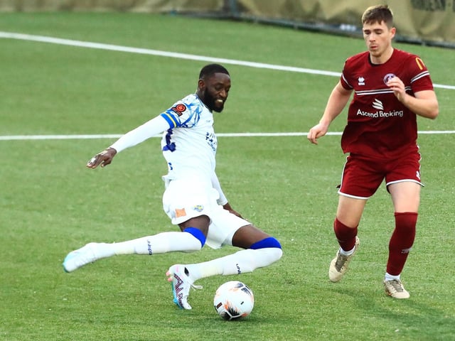 Mo Faal about to put Hawks 2-0 in front. Picture by Dave Haines