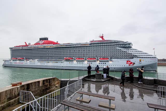 Cruise ship, Valiant Lady arrives at Portsmouth on Tuesday 1st March 2022.
View From Round Tower, Old Portsmouth
Picture: Habibur Rahman